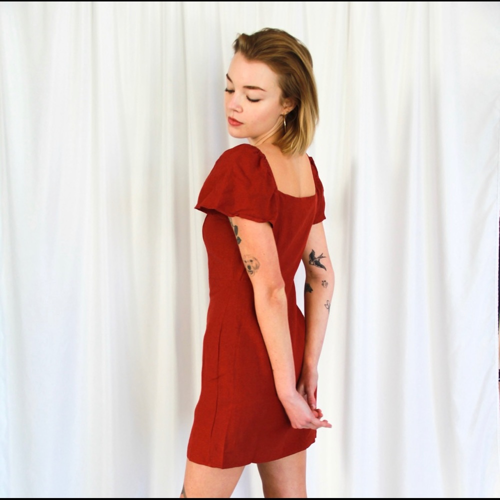 Red button down dress mini cap sleeve - Picture 5 of 10